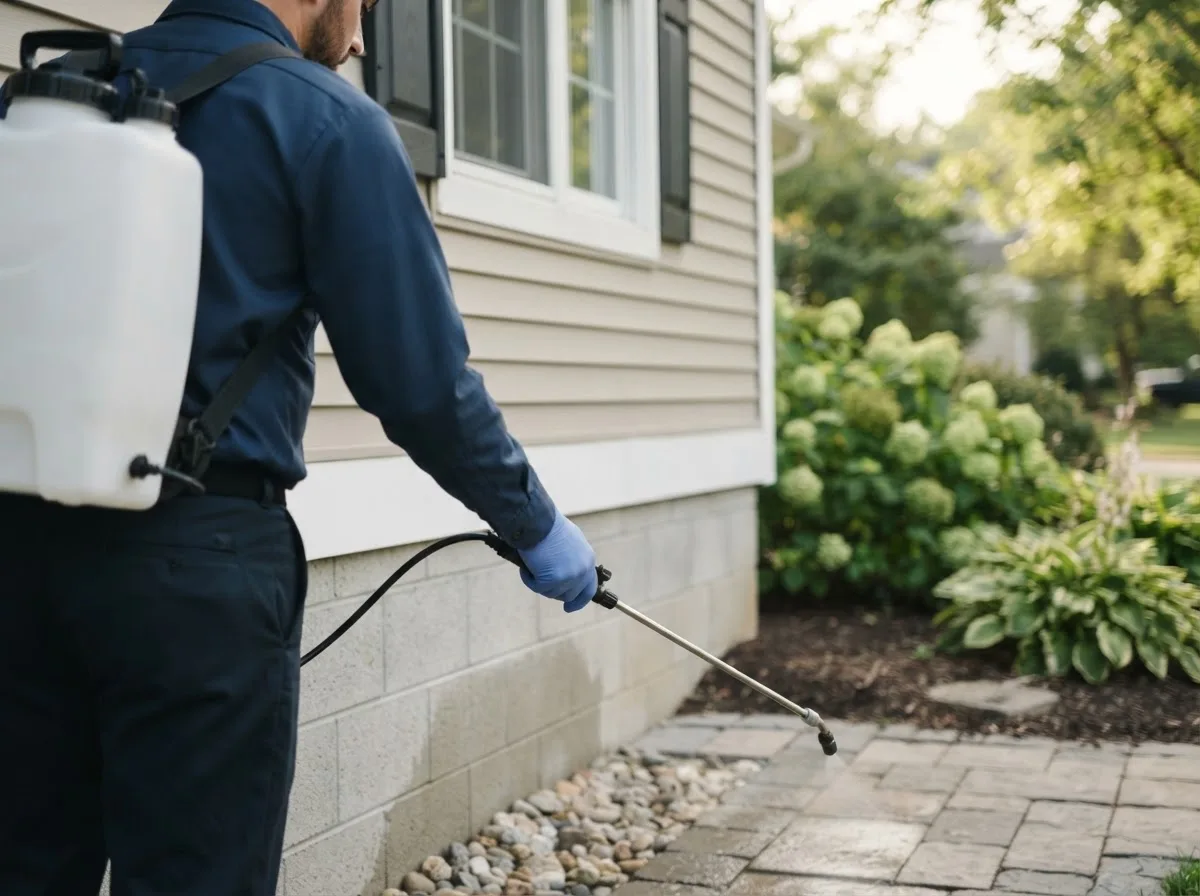 Pest control technician inspecting a home in Ihlen, MN